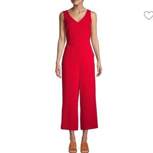 KARL LAGERFELD PARIS Womens Sz 2 Red Cropped Wide Leg Jumpsuit V Neck Sleeveless